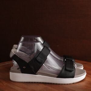 Kizik Sandals Womens SZ 8.5M BLK Pisa Leather Slip In Adjustable Comfort Shoes